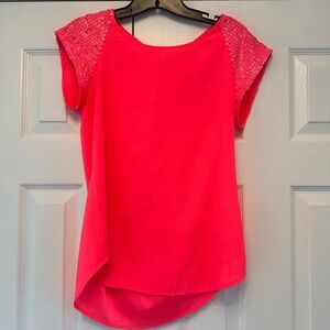 Express Orange Asymmetrical Cap Sleeve Blouse